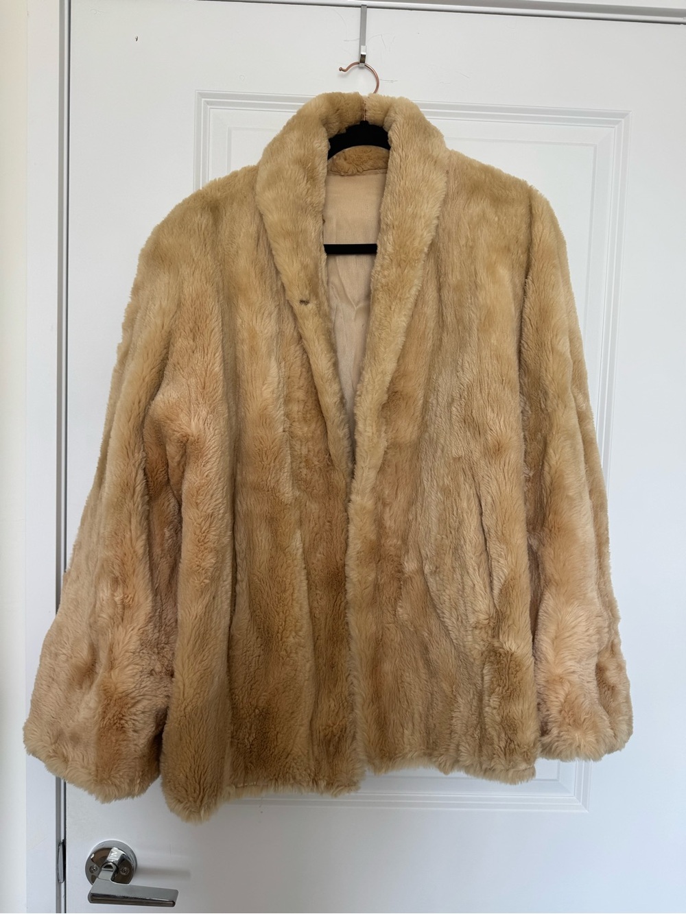 Plush Real Fur Women's Coat in Light Tan Vintage